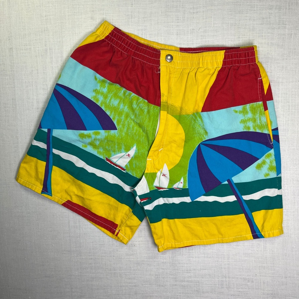 VTG HOBIE Men's 32 Beach Shorts Surf Beach Scene Sailboat All Over Print USA AOP